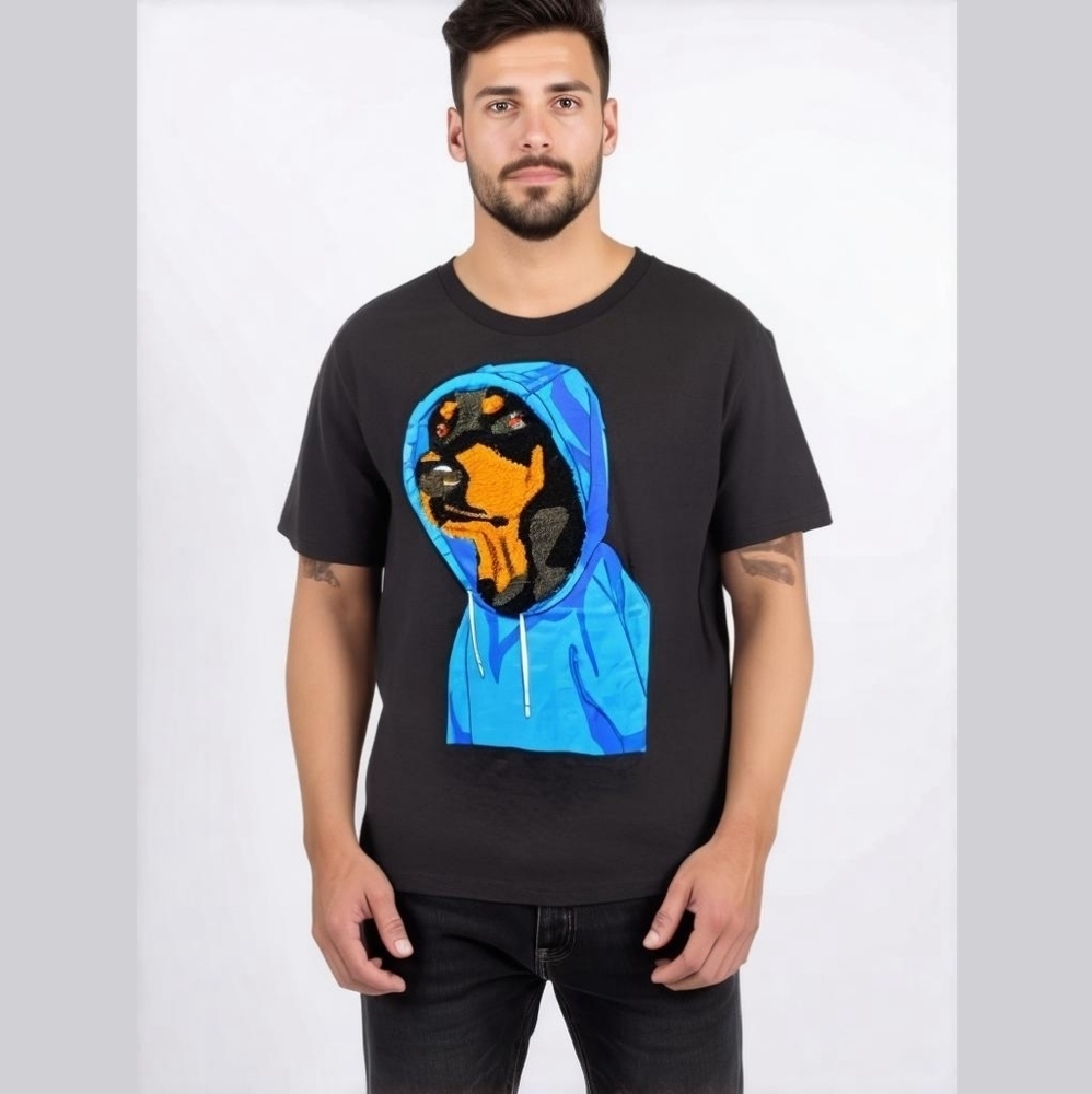 Super Massive Men's Furry Dog Graphic Embroidered Tee | Size: L